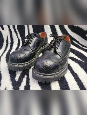 *RARE* Vintage 90s Gripfast MIE Black Leather Steel Toe Brogue Shoes UK 4/US W6